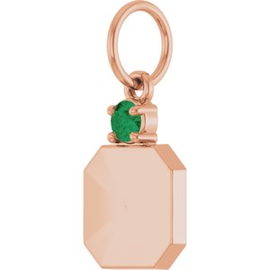 14K Rose Gold Engravable Natural Emerald Square Pendant – image 2