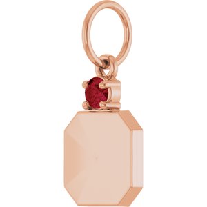 14K Rose Gold Engravable Natural Ruby Square Pendant – image 2
