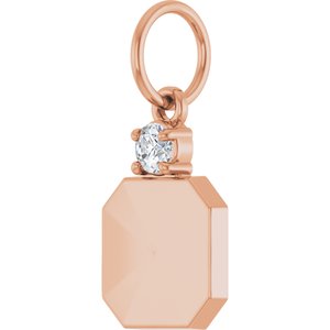 14K Rose Gold Engravable .03 CT Natural Diamond Square Pendant – image 2