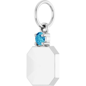 Platinum Engravable Natural Blue Zircon Square Pendant – image 2