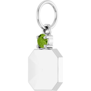 10K White Gold Engravable Natural Peridot Square Pendant – image 2