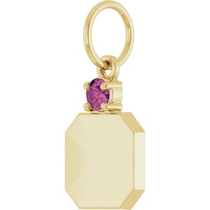 10K Yellow Gold Engravable Natural Pink Tourmaline Square Pendant – image 2