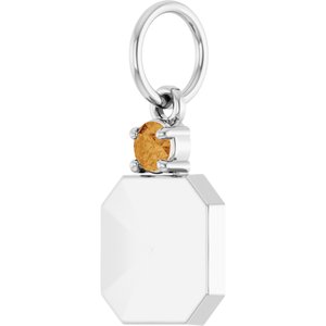 14K White Gold Engravable Natural Citrine Square Pendant – image 2