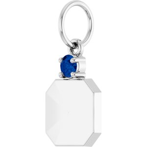 10K White Gold Engravable Lab-Grown Blue Sapphire Square Pendant – image 2
