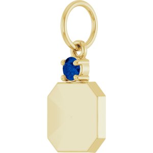 14K Yellow Gold Engravable Lab-Grown Blue Sapphire Square Pendant – image 2