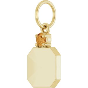 14K Yellow Gold Engravable Natural Citrine Square Pendant – image 2