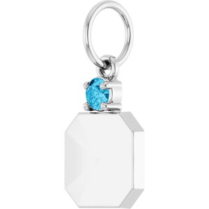 10K White Gold Engravable Natural Aquamarine Square Pendant – image 2