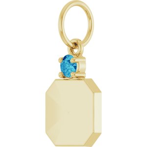 10K Yellow Gold Engravable Natural Blue Zircon Square Pendant – image 2