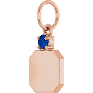 14K Rose Gold Engravable Natural Blue Sapphire Square Pendant – image 2