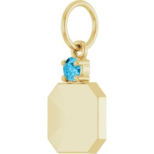 14K Yellow Gold Engravable Natural Aquamarine Square Pendant – image 2