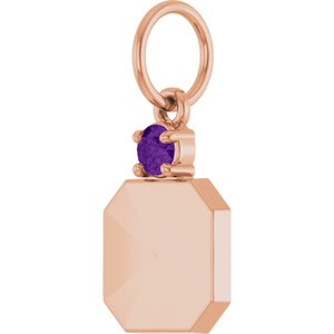 14K Rose Gold Engravable Natural Amethyst Square Pendant – image 2