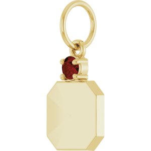 10K Yellow Gold Engravable Natural Mozambique Garnet Square Pendant – image 2