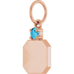 14K Rose Gold Engravable Natural Aquamarine Square Pendant – image 2