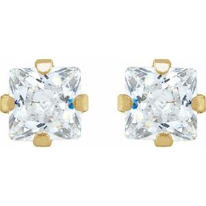14K Yellow Gold 3 mm Square Imitation White Cubic Zirconia Piercing Stud Earrings – image 2