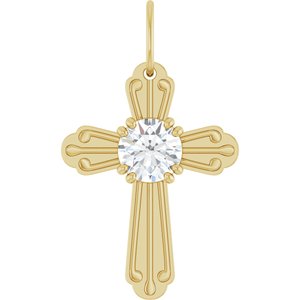 14K Yellow Gold 1/2 CT Lab-Grown Diamond Cross Pendant