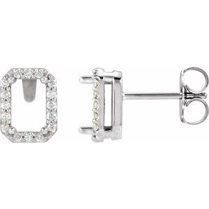 Platinum 6x4 mm Emerald 1/8 CTW Natural Diamond Semi-Set Halo-Style Earrings