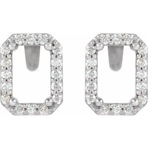 Platinum 6x4 mm Emerald 1/8 CTW Natural Diamond Semi-Set Halo-Style Earrings – image 2