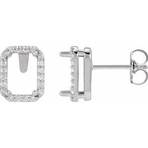 Sterling Silver 8x6 mm Emerald 1/4 CTW Natural Diamond Semi-Set Halo-Style Earrings