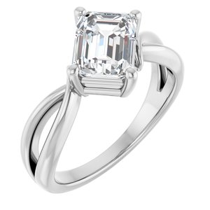 14K White Gold 8x6 mm Emerald Ring Mounting