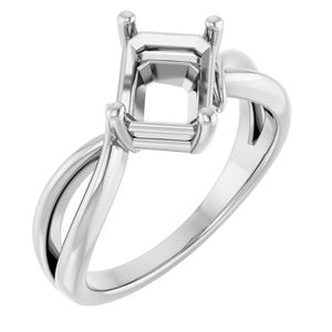 14K White Gold 8x6 mm Emerald Ring Mounting – image 2
