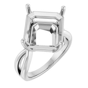 14K White Gold 14x12 mm Emerald Ring Mounting – image 2
