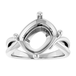 18K White Gold 12x10 mm Elongated Cushion Ring Mounting – image 6