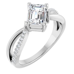 14K White Gold 7x5 mm Emerald Ring Mounting