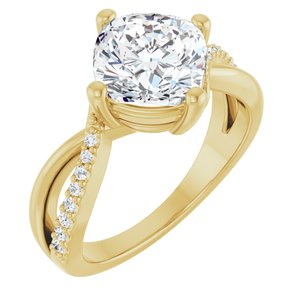 18K Yellow Gold 8x8 mm Cushion Ring Mounting