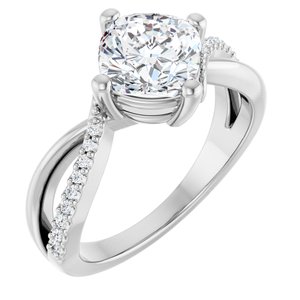 14K White Gold 7x7 mm Cushion Ring Mounting