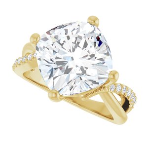 10K Yellow Gold 11x11 mm Cushion Ring Mounting – image 8