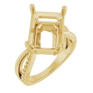 14K Yellow Gold 14x10 mm Emerald Ring Mounting – image 2