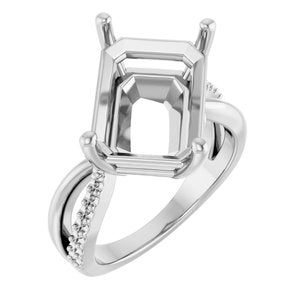 18K White Gold 14x10 mm Emerald Ring Mounting – image 2
