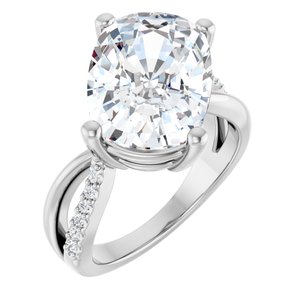 14K X1 White Gold 14x10 mm Elongated Cushion Ring Mounting