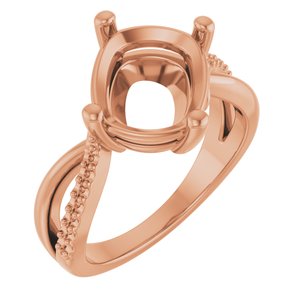 10K Rose Gold 11x9 mm Elongated Cushion Ring Mounting – image 2