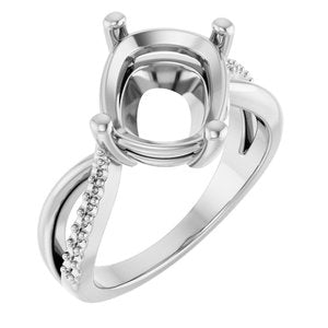 10K White Gold 11x9 mm Elongated Cushion Ring Mounting – image 2