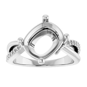 10K White Gold 11x9 mm Elongated Cushion Ring Mounting – image 6