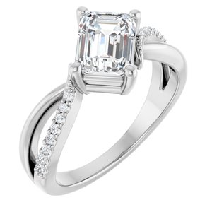 14K X1 White Gold 7.5x5.5 mm Emerald Ring Mounting