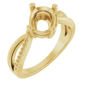 14K Yellow Gold 8.54x6.44 mm Elongated Cushion Ring Mounting – image 2