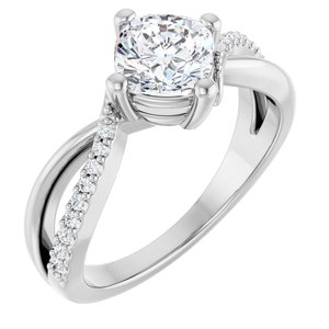 14K X1 White Gold 6x6 mm Cushion Ring Mounting