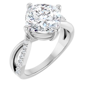 14K X1 White Gold 9x9 mm Cushion Ring Mounting
