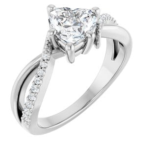 14K X1 White Gold 6.5x6.5 mm Heart Ring Mounting