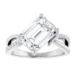 10K White Gold 10x7 mm Emerald Ring Mounting – image 5
