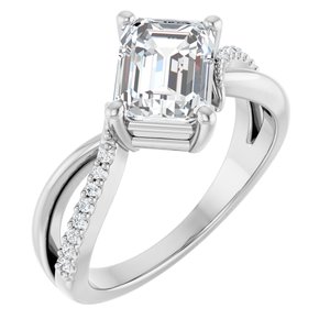 14K White Gold 8x6 mm Emerald Ring Mounting