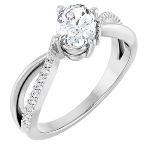 14K White Gold 7x5 mm Oval .08 CTW Natural Diamond Semi-Set Ring