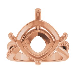 10K Rose Gold 14x14 mm Cushion Ring Mounting – image 6