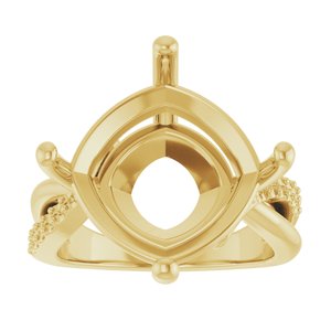 10K Yellow Gold 14x14 mm Cushion Ring Mounting – image 6