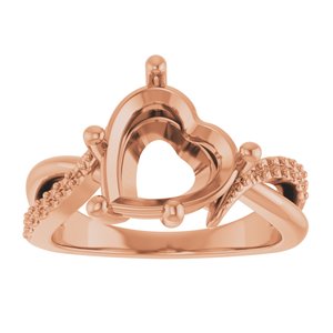 14K Rose Gold 10x10 mm Heart Ring Mounting – image 6