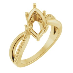 18K Yellow Gold 12x6 mm Marquise Ring Mounting – image 2