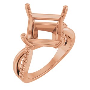 14K Rose Gold 10x10 mm Square Ring Mounting – image 2