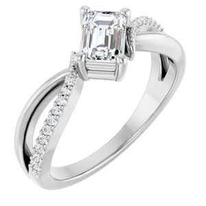 14K X1 White Gold 6x4 mm Emerald Ring Mounting